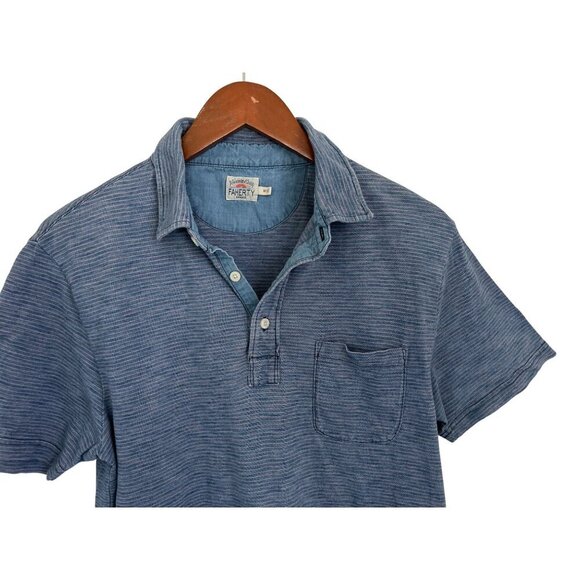 Faherty Brand Indigo Polo Shirt Denim Details Front Pocket Heather Blue - Med - Picture 3 of 7